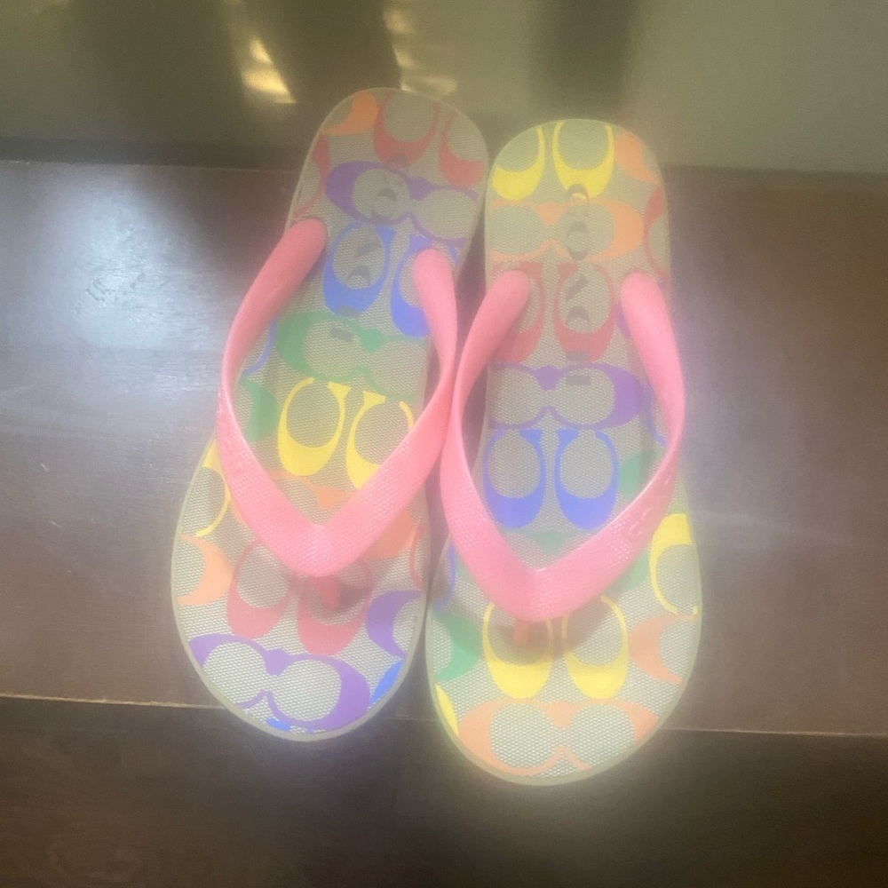 Multicolor Flip Flops with Pink Straps